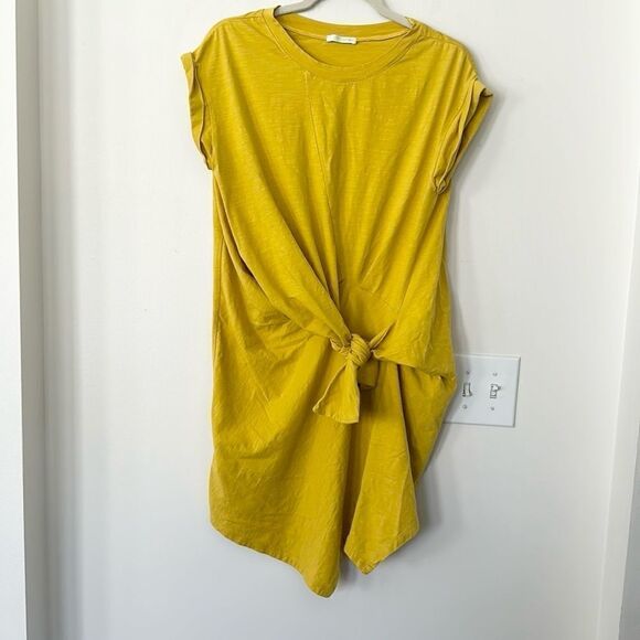 UCHUU Mustard Asymmetric Tee Shirt Dress  2=M - Picture 1 of 9